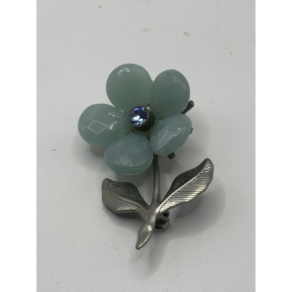 Unbranded Flower Brooch Womens Light Blue Rhinestone Silver Tone Vintage Style